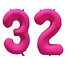 Folieballon 32 jaar - Neon Roze - 86 cm