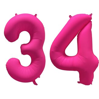 Festigo Folieballon 34 jaar - Neon Roze - 86 cm