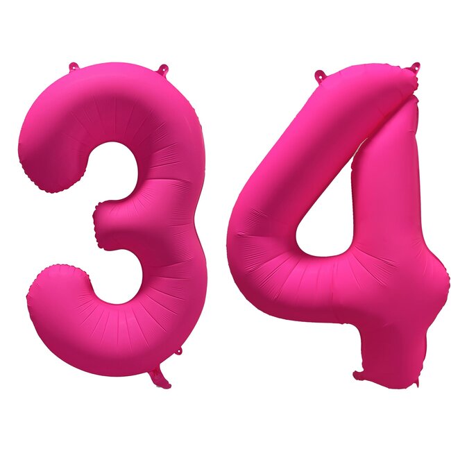 Folieballon 34 jaar - Neon Roze - 86 cm