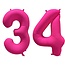 Folieballon 34 jaar - Neon Roze - 86 cm