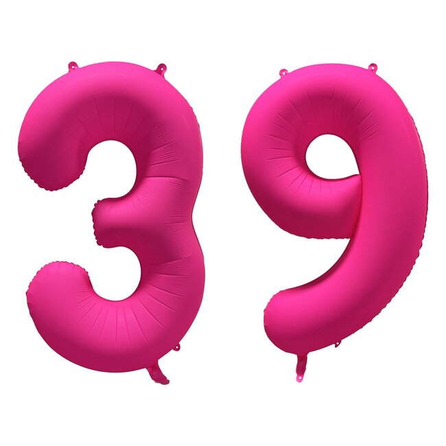 Folieballon 39 jaar - Neon Roze - 86 cm
