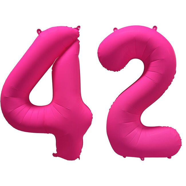 Folieballon 42 jaar - Neon Roze - 86 cm