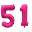 Folieballon 51 jaar - Neon Roze - 86 cm