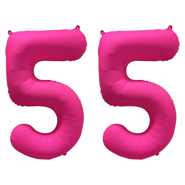 Folieballon 55 jaar - Neon Roze - 86 cm