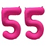 Folieballon 55 jaar - Neon Roze - 86 cm