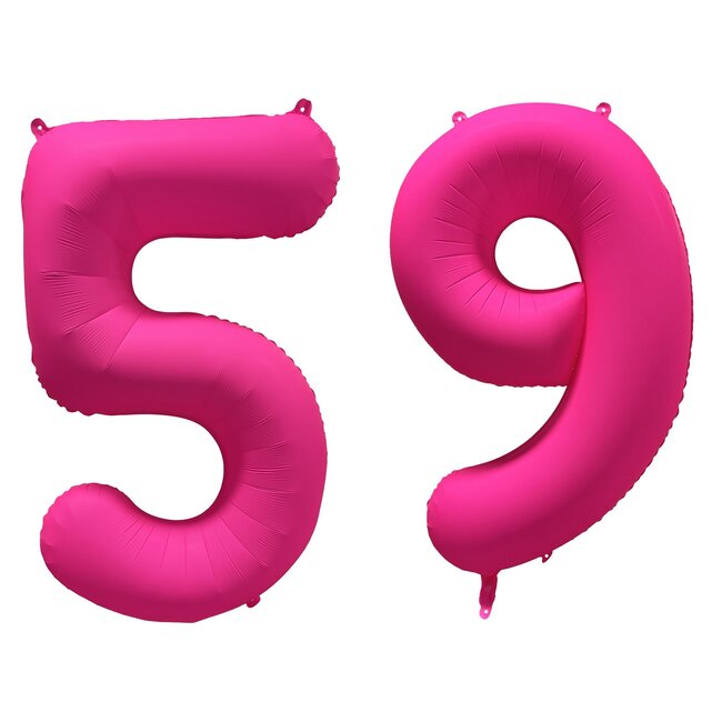 Folieballon 59 jaar - Neon Roze - 86 cm