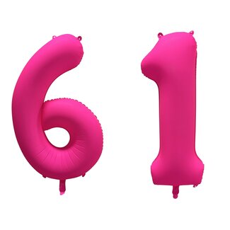 Festigo Folieballon 61 jaar - Neon Roze - 86 cm