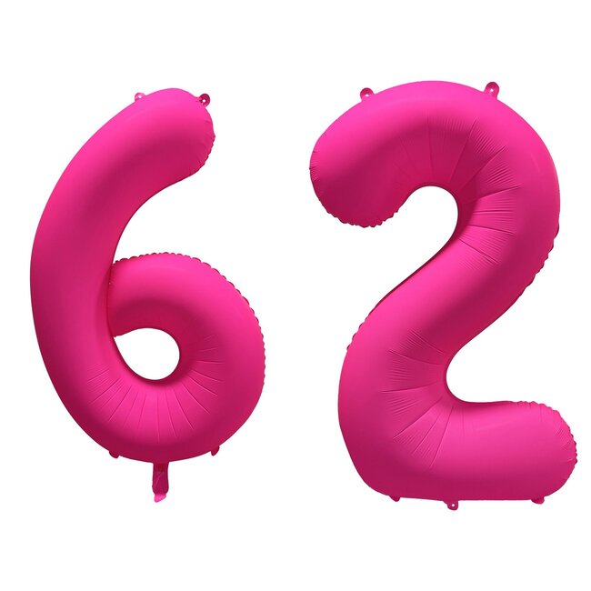 Folieballon 62 jaar - Neon Roze - 86 cm