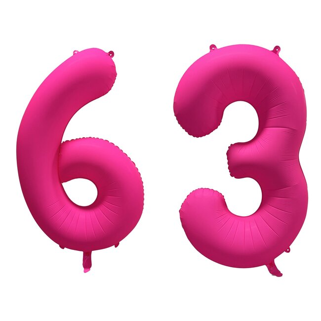 Folieballon 63 jaar - Neon Roze - 86 cm
