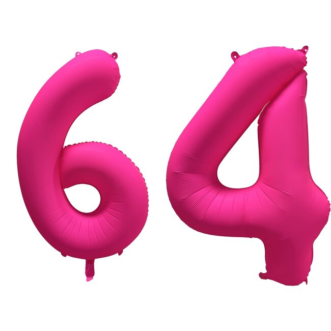Folieballon 64 jaar - Neon Roze - 86 cm