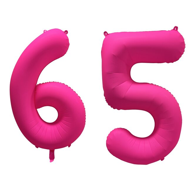 Folieballon 65 jaar - Neon Roze - 86 cm
