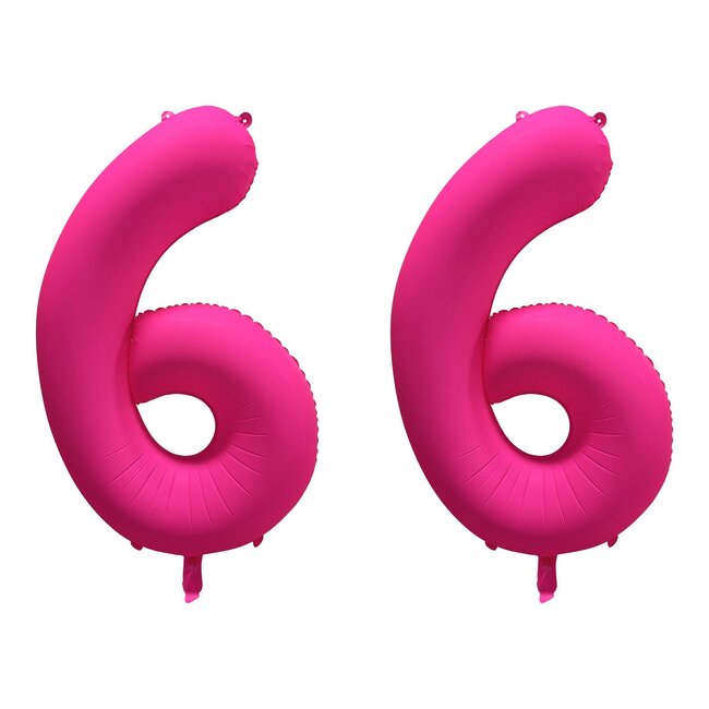 Folieballon 66 jaar - Neon Roze - 86 cm