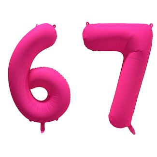 Festigo Folieballon 67 jaar - Neon Roze - 86 cm