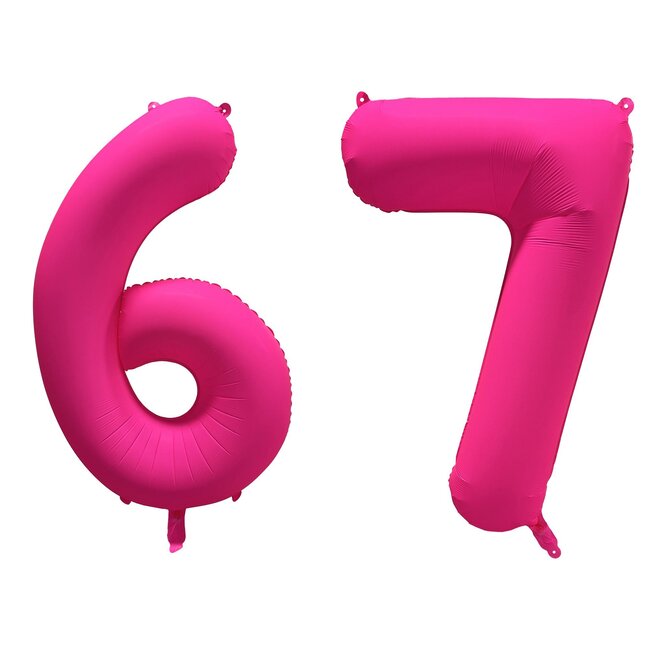 Folieballon 67 jaar - Neon Roze - 86 cm
