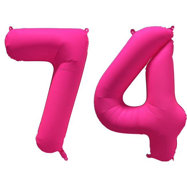 Folieballon 74 jaar - Neon Roze - 86 cm