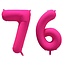 Folieballon 76 jaar - Neon Roze - 86 cm