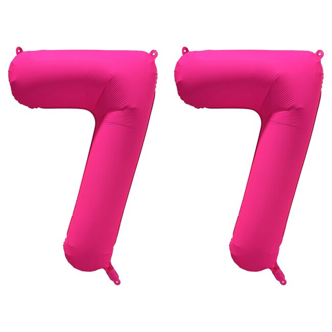 Folieballon 77 jaar - Neon Roze - 86 cm