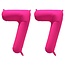 Folieballon 77 jaar - Neon Roze - 86 cm