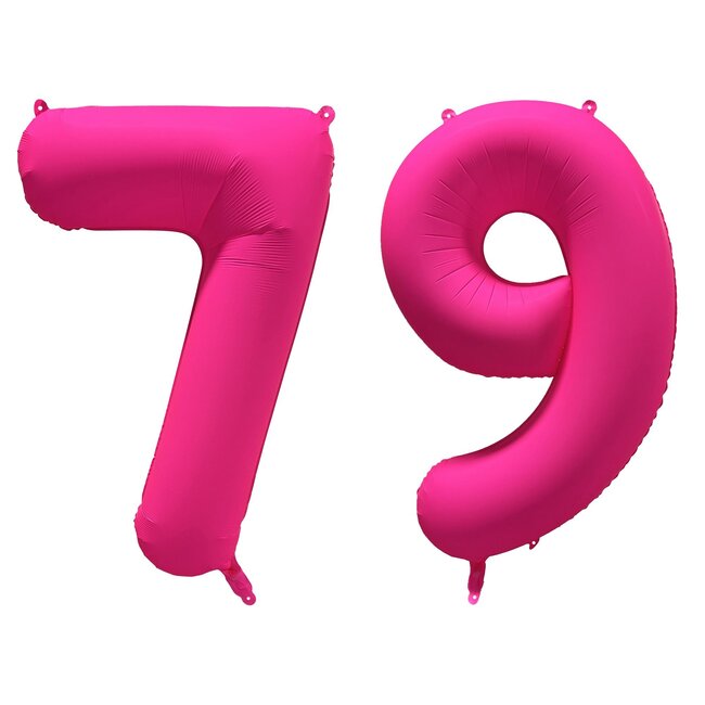 Folieballon 79 jaar - Neon Roze - 86 cm