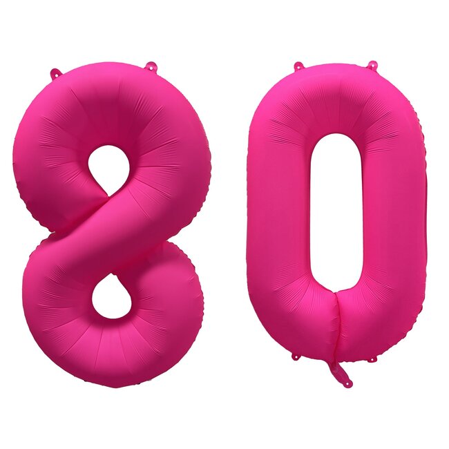 Folieballon 80 jaar - Neon Roze - 86 cm