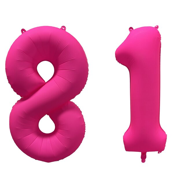 Folieballon 81 jaar - Neon Roze - 86 cm