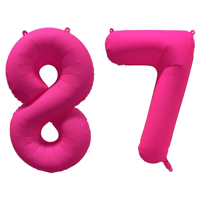 Folieballon 87 jaar - Neon Roze - 86 cm