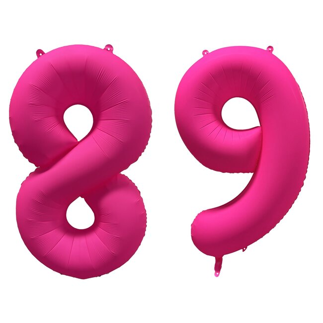 Folieballon 89 jaar - Neon Roze - 86 cm