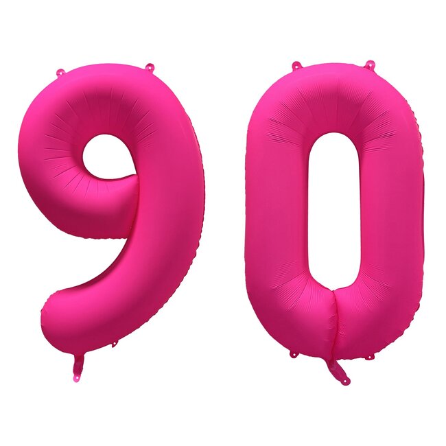 Folieballon 90 jaar - Neon Roze - 86 cm