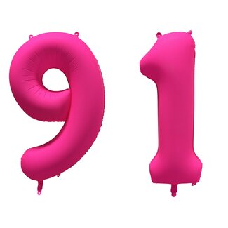 Festigo Folieballon 91 jaar - Neon Roze - 86 cm