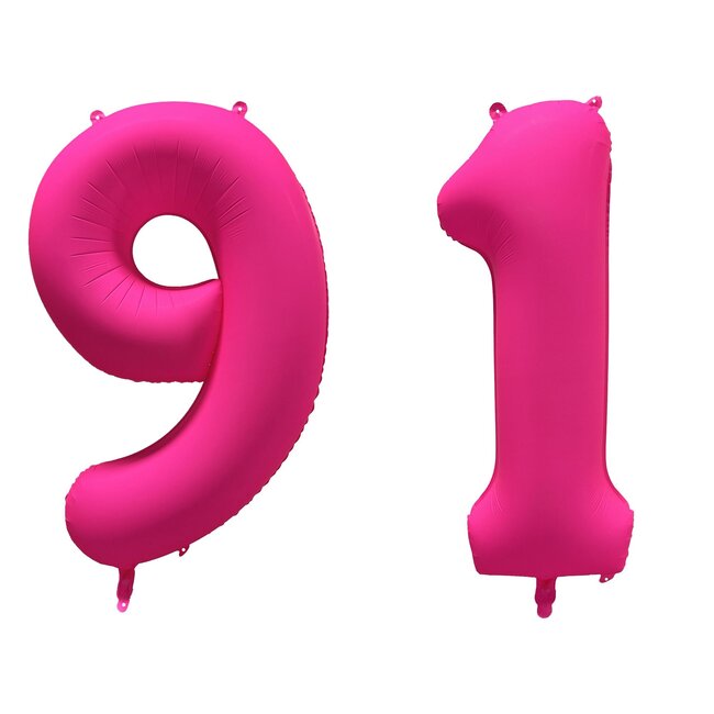 Folieballon 91 jaar - Neon Roze - 86 cm