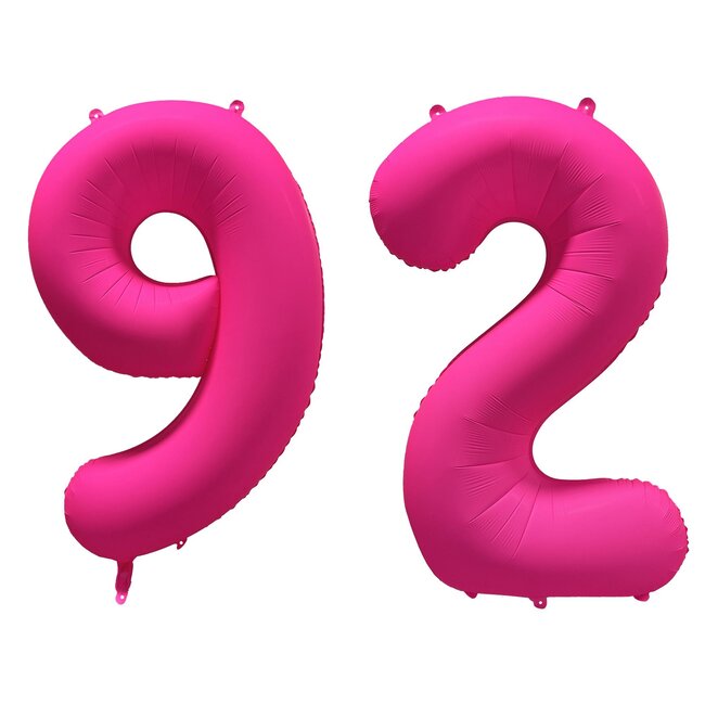 Folieballon 92 jaar - Neon Roze - 86 cm