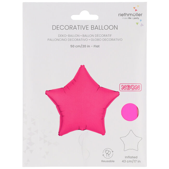 Folieballon Ster Neon Roze