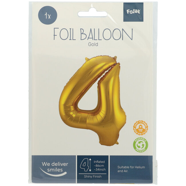 Folieballon 4 jaar - Goud - 86 cm