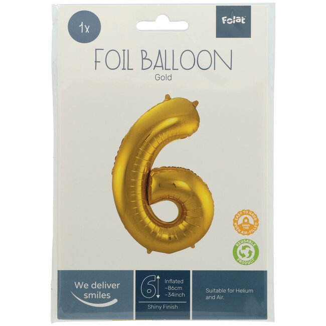 Folieballon 6 jaar - Goud - 86 cm