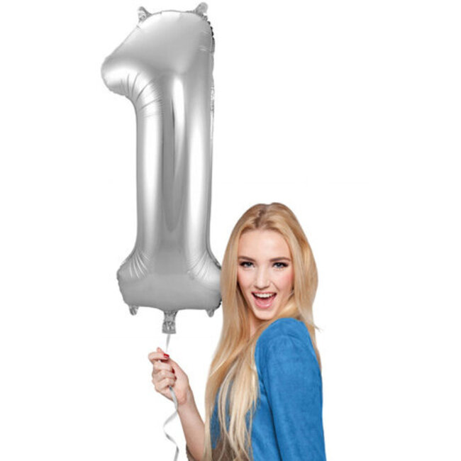 Folieballon 1 jaar - Zilver - 86 cm