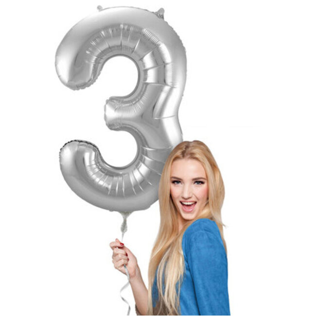 Folieballon 3 jaar - Zilver - 86 cm