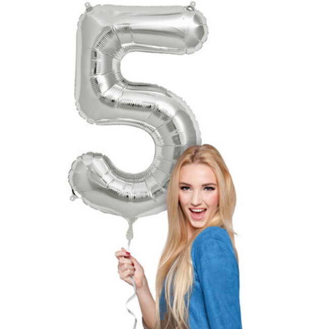 Folieballon 5 jaar - Zilver - 86 cm