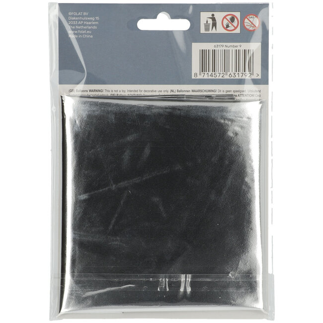 Folieballon 9 jaar - Zilver - 86 cm