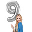 Folieballon 9 jaar - Zilver - 86 cm