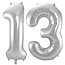 Folieballon 13 jaar - Zilver - 86 cm