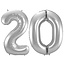 Folieballon 20 jaar - Zilver -  86 cm