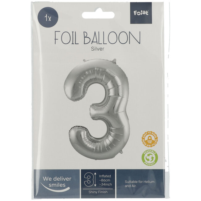 Folieballon 34 jaar - Zilver - 86 cm