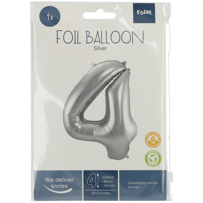 Folieballon 34 jaar - Zilver - 86 cm