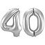 Folieballon 40 jaar - Zilver - 86 cm