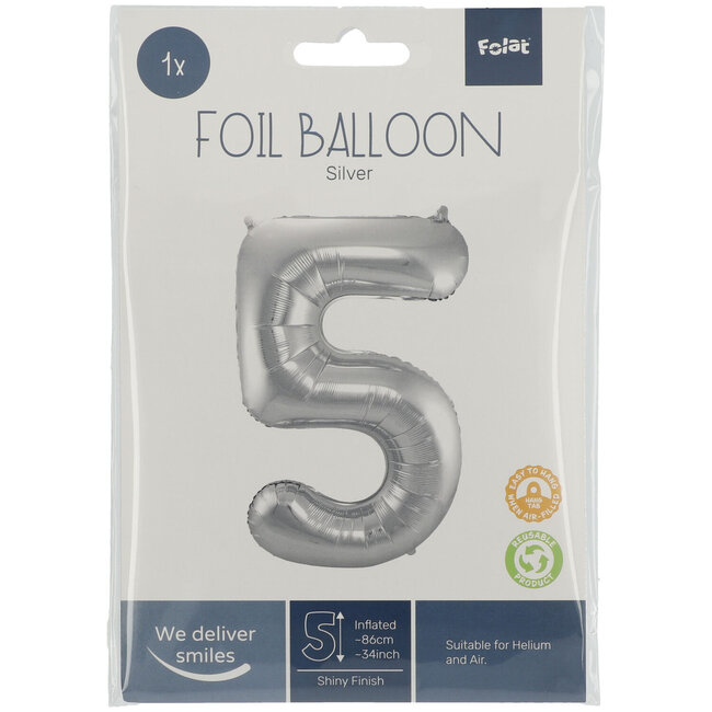 Folieballon 55 jaar - Zilver - 86 cm
