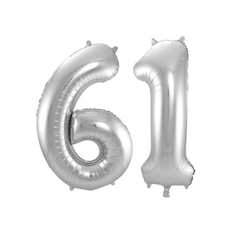 Festigo Folieballon 61 jaar - Zilver - 86 cm