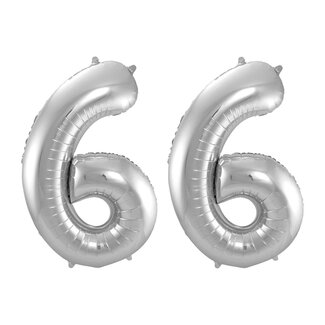 Festigo Folieballon 66 jaar - Zilver - 86 cm