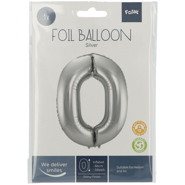 Folieballon 80 jaar - Zilver - 86 cm