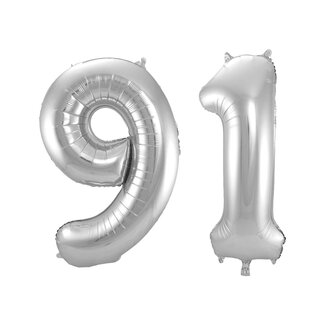 Festigo Folieballon 91 jaar - Zilver - 86 cm