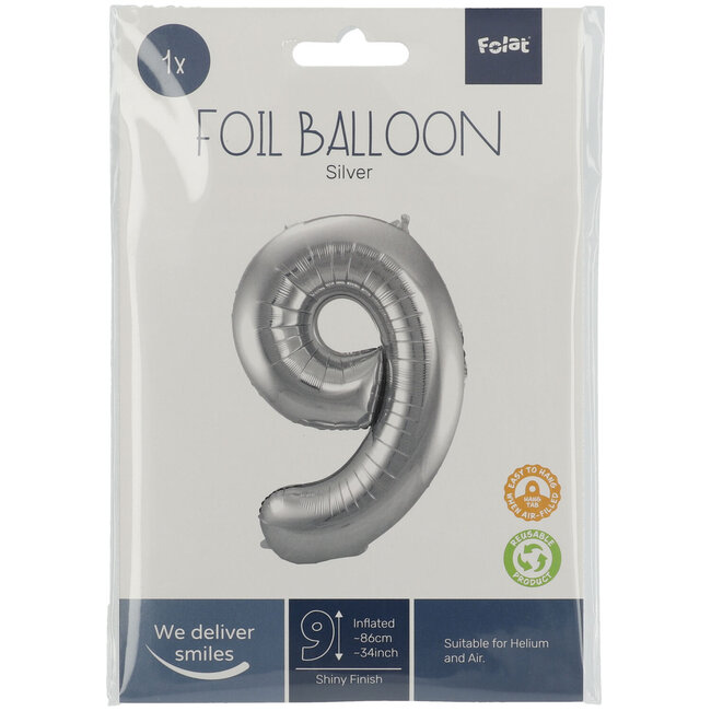 Folieballon 92 jaar - Zilver - 86 cm